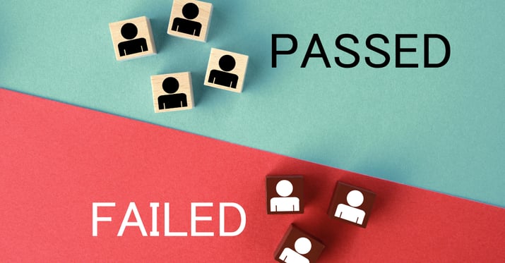 An image of a split screen that has icons of people in either the "failed" or "passed" bucket