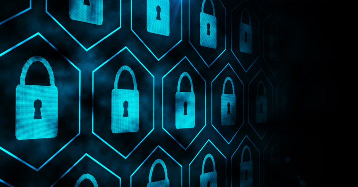 Image of a computer looking holographic image of security locks
